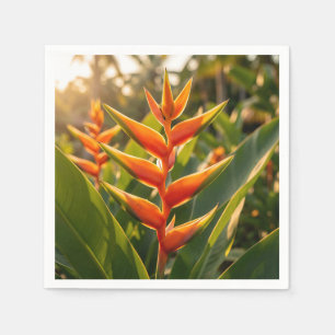 Serviette En Papier Heliconia Orange Tropical Fleur Heure Dorée 