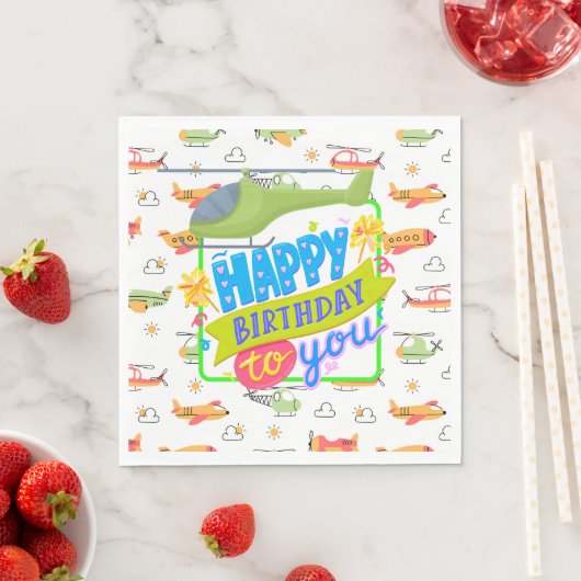 Serviette En Papier Hélicoptère Joyeux anniversaire (En situation)