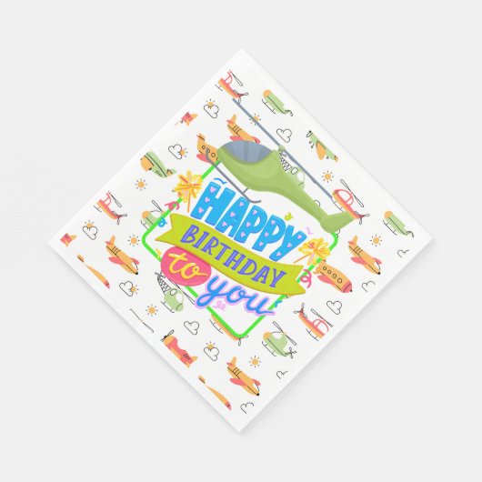 Serviette En Papier Hélicoptère Joyeux anniversaire (Coin)