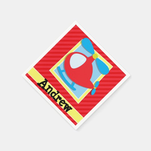 Serviette En Papier Hélicoptère pour enfant; rayures rouges écarlate (Coin)