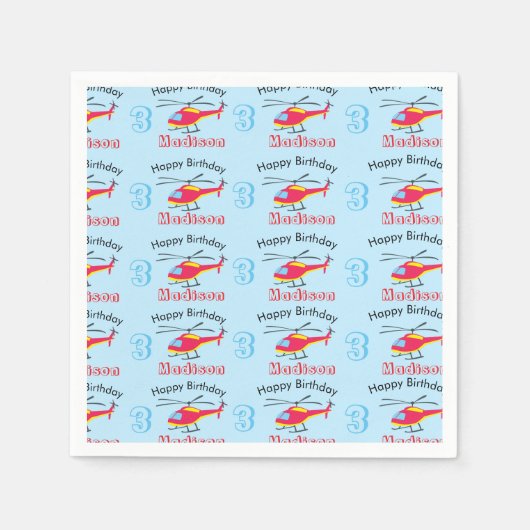 Serviette En Papier Hélicoptère volant mignon Anniversaire Nom et âge (Devant)