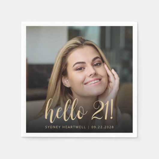 Serviette En Papier Hello 21 Milestone Anniversaire Photo (Devant)