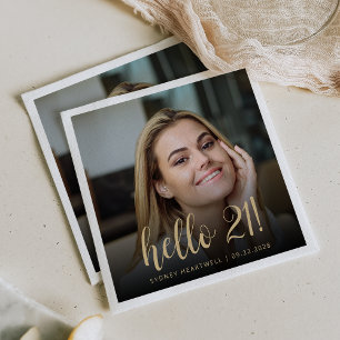 Serviette En Papier Hello 21 Milestone Anniversaire Photo