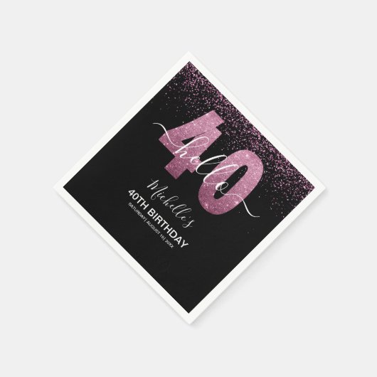 Serviette En Papier Hello 40! Modern 40th birthday with Pink glitter (Coin)
