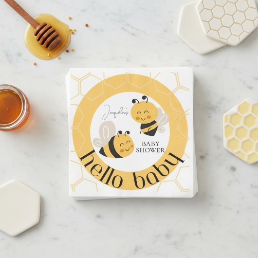 Serviette En Papier Hello Baby Bee : serviettes de Baby shower adorabl