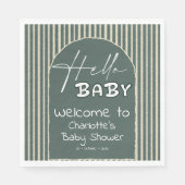 Serviette En Papier Hello Baby Dark Green Stripes Baby Shower (Devant)