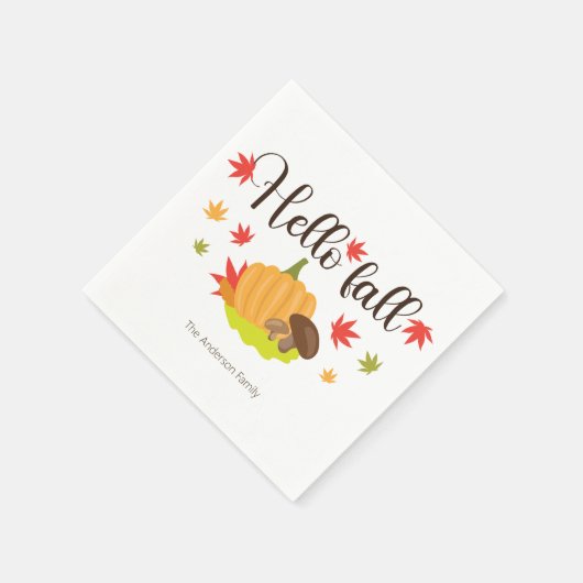 Serviette En Papier Hello Fall Pumpkin and Mushrooms Autumn  (Coin)