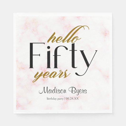 Serviette En Papier Hello Fifty Chic Marble 50e fête d'anniversaire (Devant)