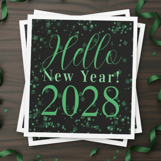 Serviette En Papier Hello New Year! New Year's Eve Green Black Sparkle