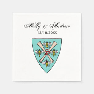 Serviette En Papier Héraldique Vintage 4 abeilles se répandent sur la 