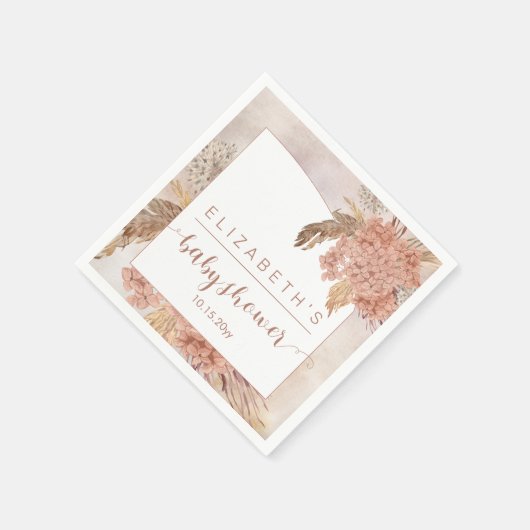 Serviette En Papier Herbe Boho Pampas | Baby shower fille Hydrangeas (Coin)