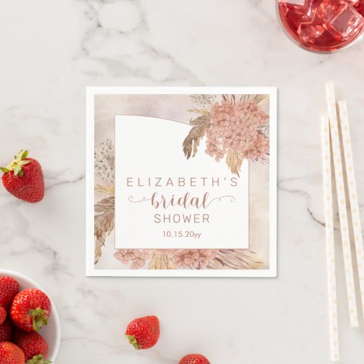 Serviette En Papier Herbe Boho Pampas | Fête des mariées Hydrangeas (En situation)