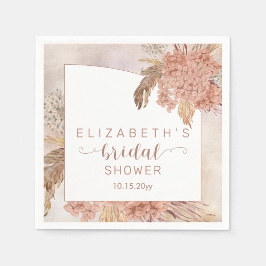 Serviette En Papier Herbe Boho Pampas | Fête des mariées Hydrangeas (Devant)