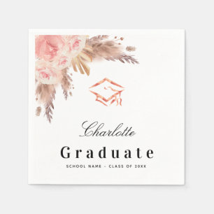 Serviette En Papier Herbe de pampa de remise de diplôme rose or blush