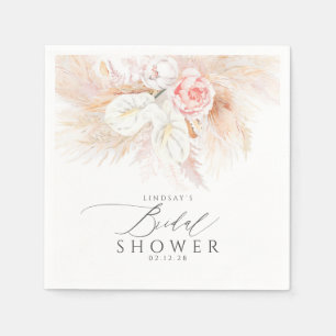 Serviette En Papier Herbe des Pampas et Fleurs Roses Baby Shower