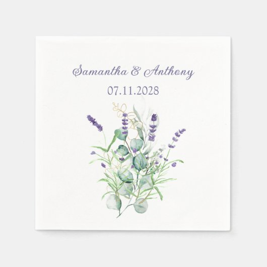 Serviette En Papier Herbes d'aquarelle Lavender Eucalyptus violet (Devant)