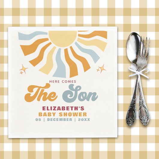 Serviette En Papier Here come the son - Sun Retro Baby Shower