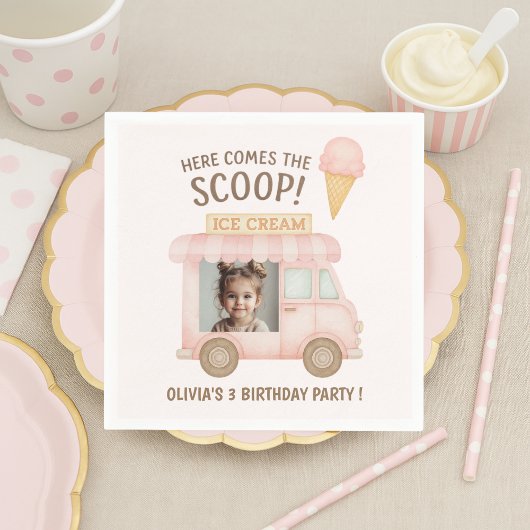 Serviette En Papier Here Comes the Scoop! | Pink Ice Cream Truck Photo