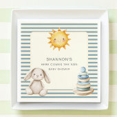 Serviette En Papier Here Comes the Son Baby Shower Napkins Blue Stripe