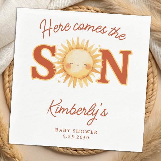 Serviette En Papier Here Comes The Son Sunshine Boho Cute Baby Shower
