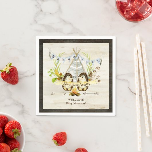 Serviette En Papier Hérisson animal forestier Baby shower Teepee Boho (En situation)