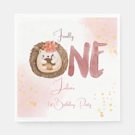 Serviette En Papier Hérisson aquarelle premier anniversaire (Devant)