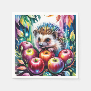 Serviette En Papier Hérisson aquarelle vibrant avec des pommes d'autom
