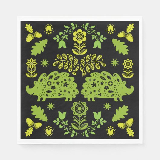 Serviette En Papier Hérisson Art populaire (Devant)