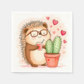 Serviette En Papier Hérisson Cactus Chedgehog Aquarelle (Devant)