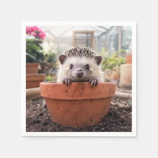 Serviette En Papier Hérisson dans un pot de fleurs en argile (Devant)
