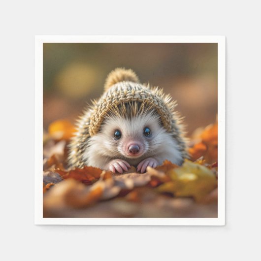 Serviette En Papier Hérisson d'automne avec Casquette nu (Devant)