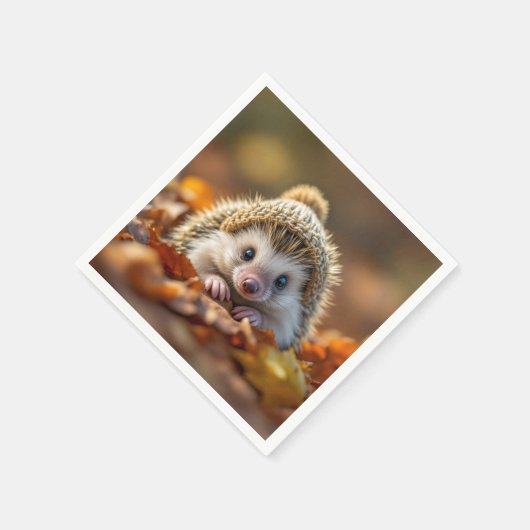 Serviette En Papier Hérisson d'automne avec Casquette nu (Coin)