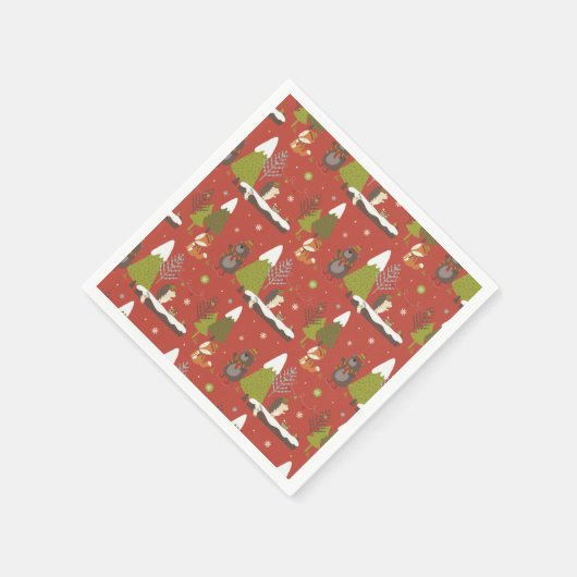 Serviette En Papier Hérisson et ours d'hiver Noël (Coin)