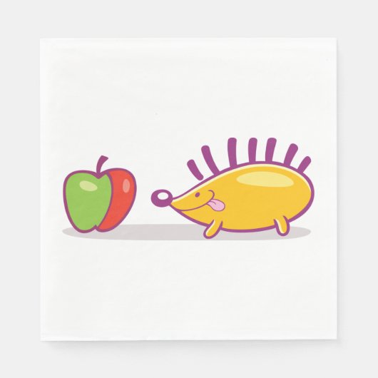 Serviette En Papier Hérisson Et Pomme (Devant)