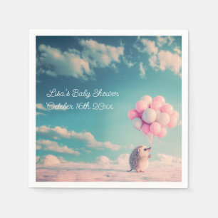 Serviette En Papier Hérisson mignon avec ballons d'anniversaire, perso