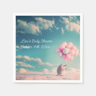 Serviette En Papier Hérisson mignon avec ballons d'anniversaire, perso