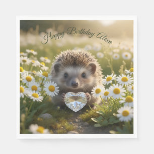 Serviette En Papier Hérisson mignon d'avril avec cœur de diamant