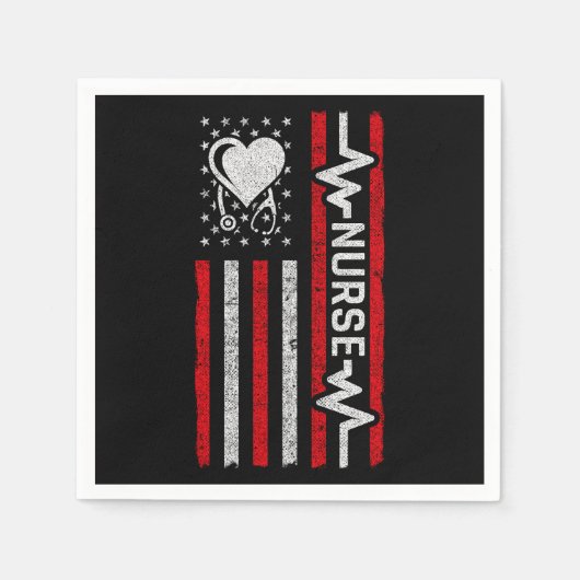 Serviette En Papier Héros américain Drapeau Héros Coeur Infirmière App (Devant)