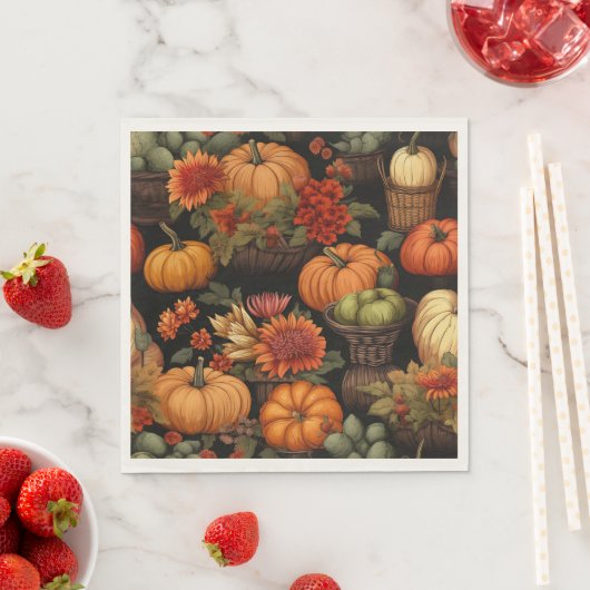 Serviette En Papier Heure citrouille, couleurs de l'automne, (En situation)