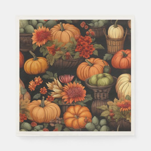 Serviette En Papier Heure citrouille, couleurs de l'automne, (Devant)