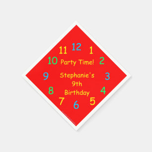Serviette En Papier Heure de la fête, 9e anniversaire, horloge rouge, 