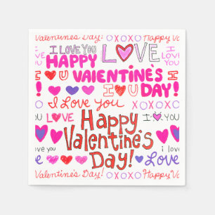 Serviette En Papier Heureuse Sainte-Valentin Doodles Motif