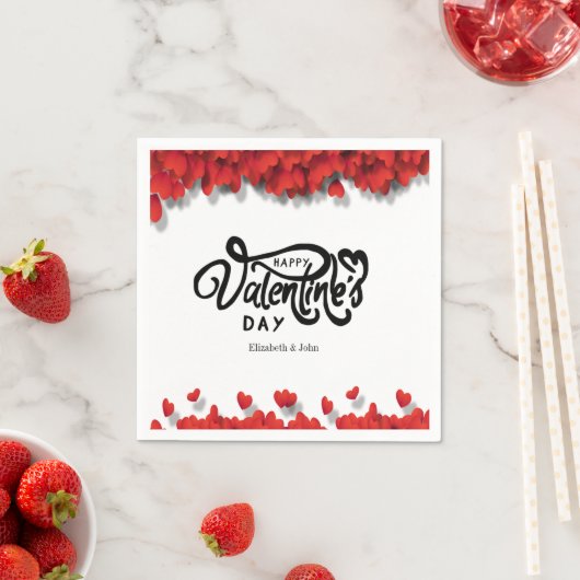 Serviette En Papier Heureuse Sainte-Valentin Red Hearts (En situation)