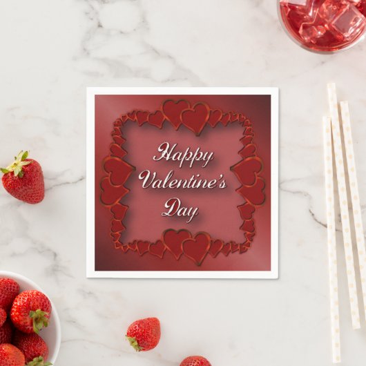 Serviette En Papier Heureuse Sainte-Valentin Red Hearts Napkins (En situation)