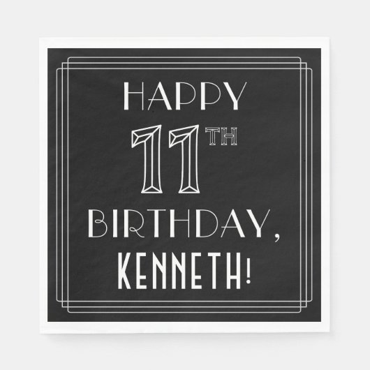 Serviette En Papier HEUREUX 11E ANNIVERSAIRE ; Style Art Déco ; Nom pe (Devant)