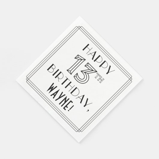 Serviette En Papier HEUREUX 13E ANNIVERSAIRE ; Style Art Déco ; Nom pe (Coin)