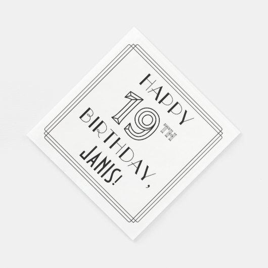 Serviette En Papier HEUREUX 19E ANNIVERSAIRE ; Style Art Déco ; Nom pe (Coin)