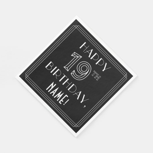 Serviette En Papier HEUREUX 19E ANNIVERSAIRE ; Style Art Déco ; Nom pe (Coin)