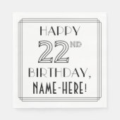 Serviette En Papier HEUREUX 22E ANNIVERSAIRE ; Style Art Déco ; Nom pe (Devant)