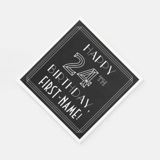 Serviette En Papier HEUREUX 24E ANNIVERSAIRE ; Style Art Déco ; Nom pe (Coin)